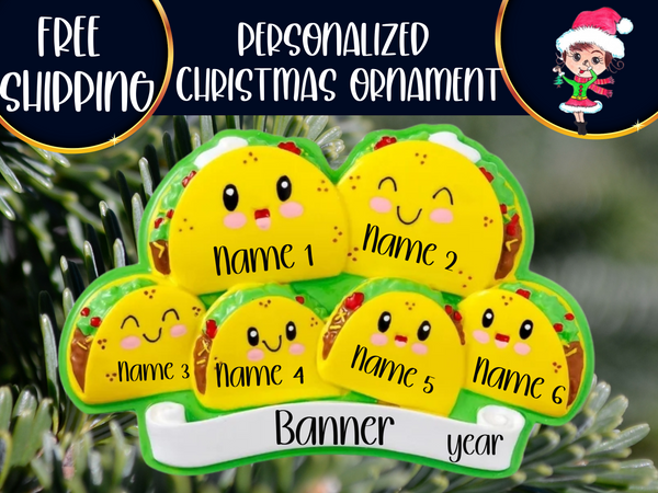 Taco Family of 6 Personalized Christmas Ornament