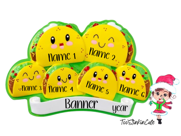 Taco Family of 6 Personalized Christmas Ornament