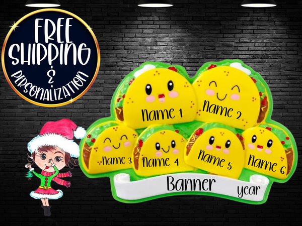 Taco Family of 6 Personalized Christmas Ornament