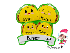 Taco Family of 4 Personalized Christmas Ornament