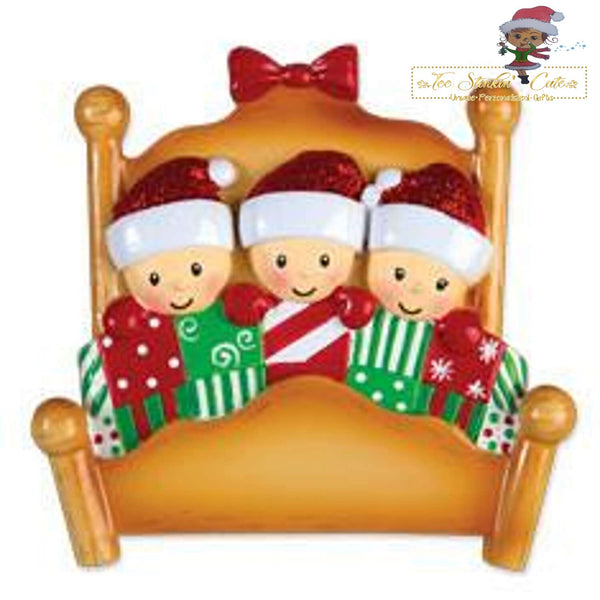 Personalized Christmas Ornament Pajama Bed Family of 3 + Free Shipping!