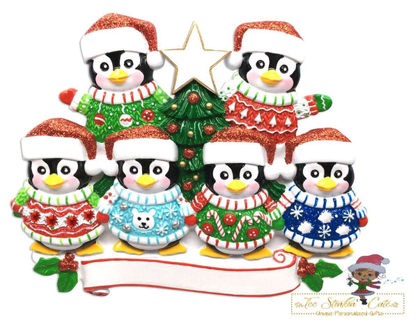 Christmas Ornament Penguin Ugly Sweater Family of 6/ Friends/ Coworkers - Personalized + Free Shipping!