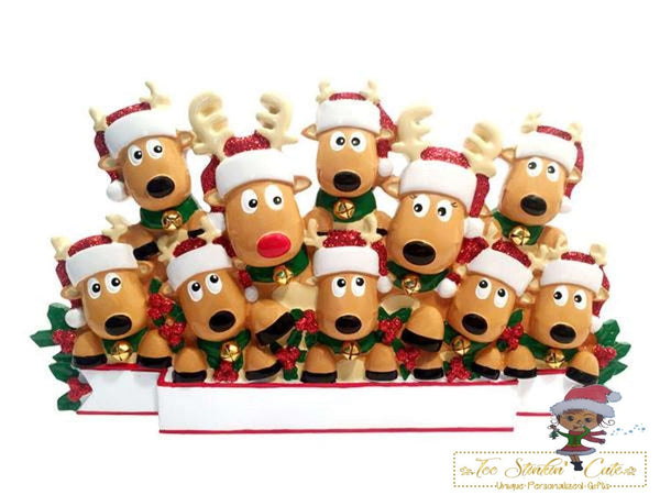 Personalized Christmas Table Topper Reindeer Family of 10 + Free Shipping!