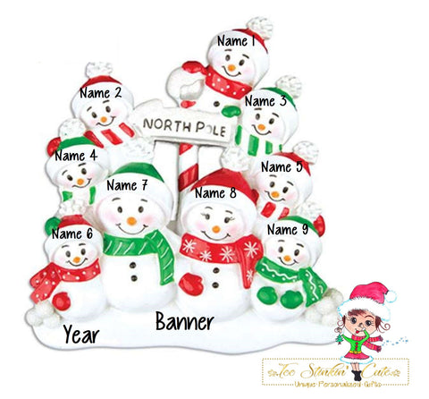 Personalized Christmas Table Topper North Pole Snowman Family of 9 + Free Shipping!