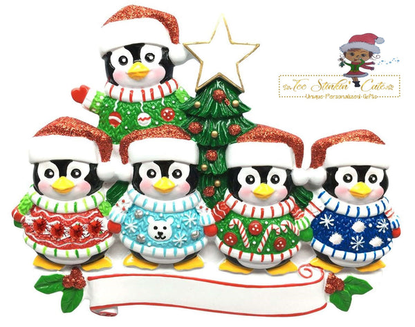 Christmas Ornament Penguin Ugly Sweater Family of 5/ Friends/ Coworkers - Personalized + Free Shipping!