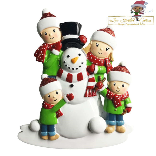 Christmas Ornament Building a Snowman Family of 4/ Friends Coworkers Employees - Personalized + Free Shipping!