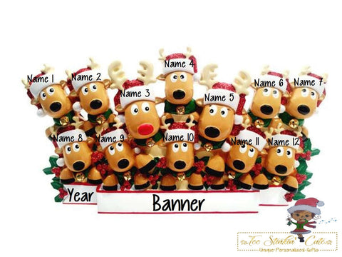 Personalized Christmas Table Topper Reindeer Family of 12 + Free Shipping!