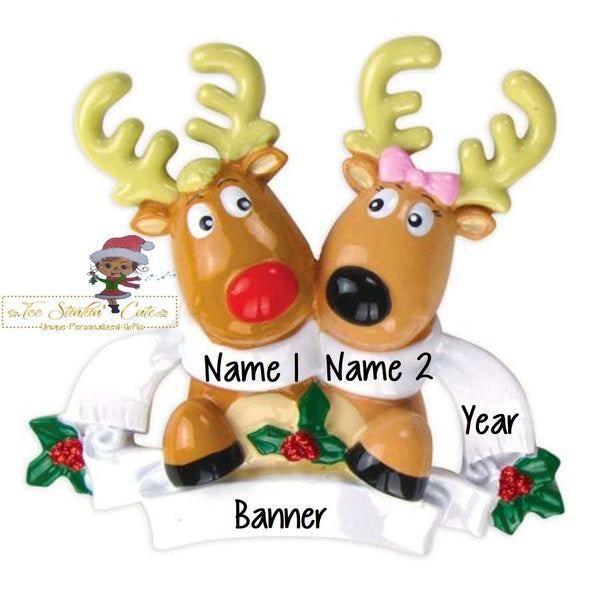 Christmas Ornament Reindeer with Scarves Family of 2 / Couple/ Friends/ Coworkers - Personalized + Free Shipping!