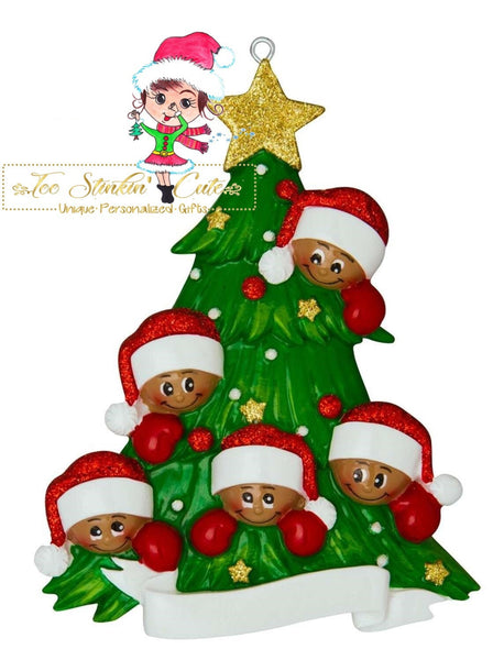 Personalized Christmas Ornament Christmas Tree Family of 5 African American/Tan/Best Friends/ Coworkers + Free Shipping!